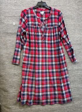 Aria Collection Sleepshirt Womens XL Red Plaid Flannel Henley 3/4 Sleeve Soft